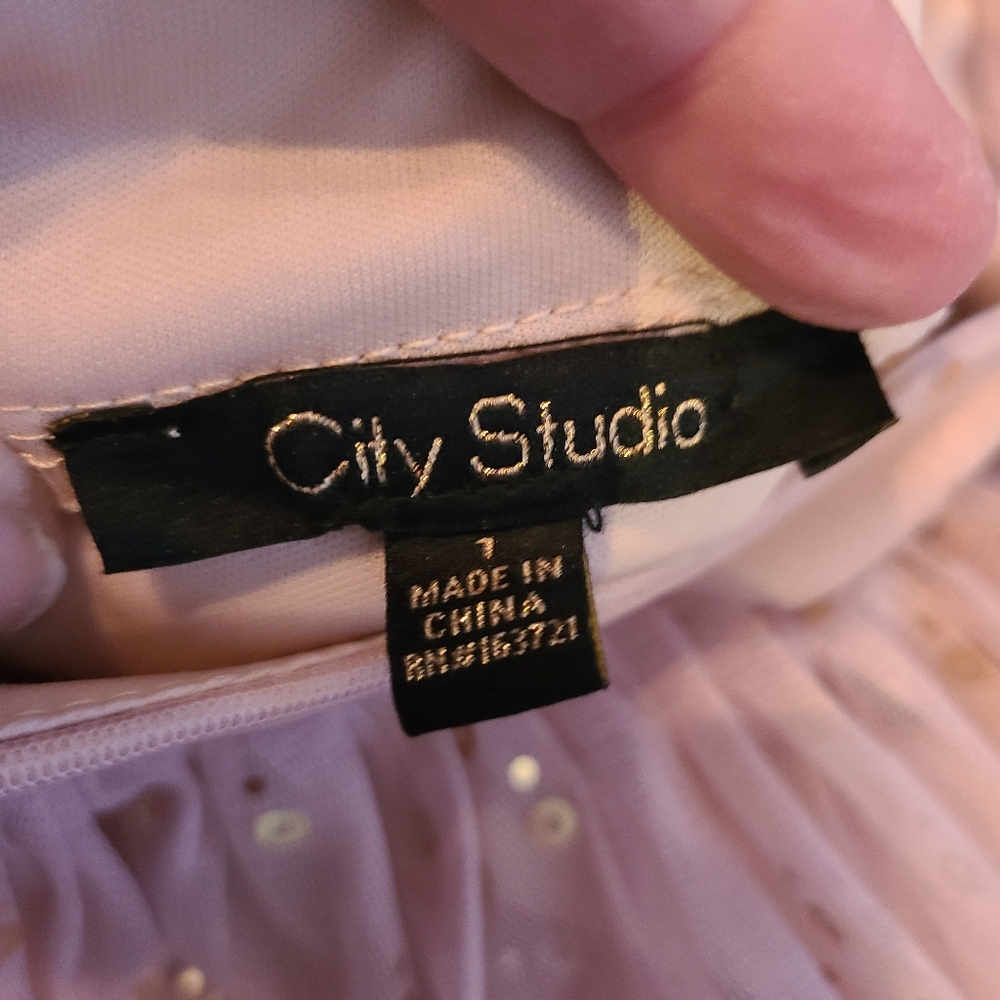 City Studio Criss Cross Strap Blush Sequin Mini Dress - Picture 2 of 7